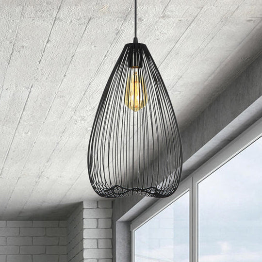 Black Vintage Metal Caged Pendant, 8"/9.5"/12" Wide, 1 Light Hanging Ceiling Fixture