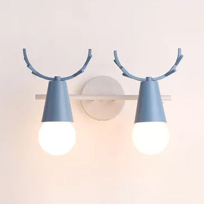 Sweet Cone Child Bedroom Wall Light: Nordic Metal Lamp With Antlers Blue