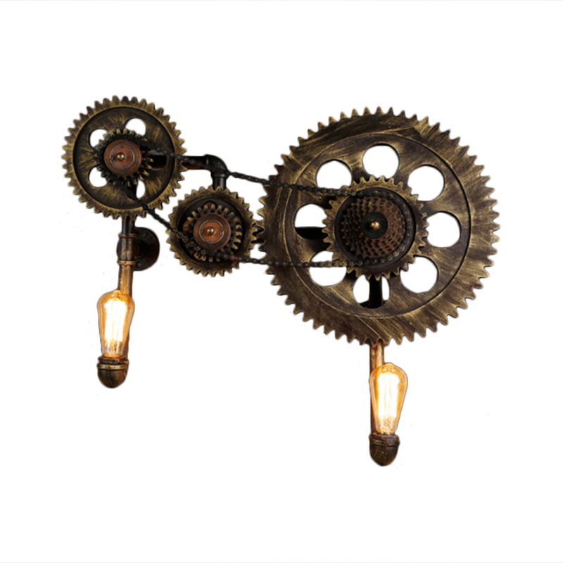 Antique Bronze 2-Light Industrial Gear Sconce Metal Wall Lamp