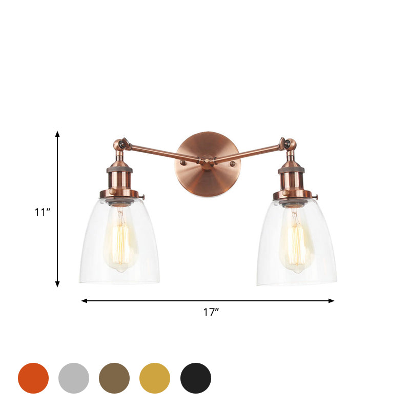 Modern Tapered Glass Wall Lamp - 2-Light Industrial Sconce Lighting In Black/Bronze/Brass