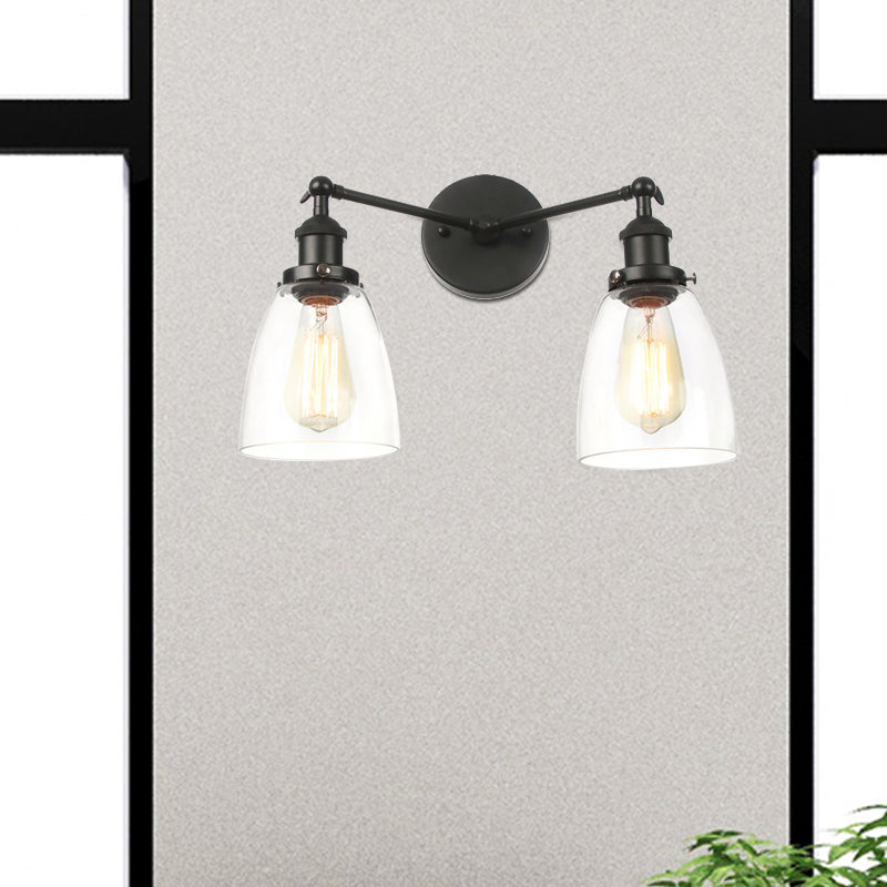 Modern Tapered Glass Wall Lamp - 2-Light Industrial Sconce Lighting In Black/Bronze/Brass