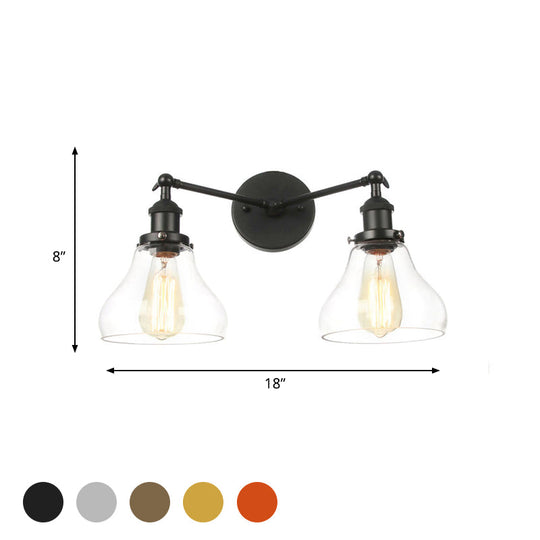 Industrial Style 2-Light Wall Sconce Lamp - Clear Glass With Black/Brass/Bronze Finish