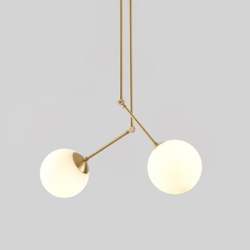 White Glass 2-Head Multi-Light Pendant with Adjustable Brass Node for Living Room Ceiling