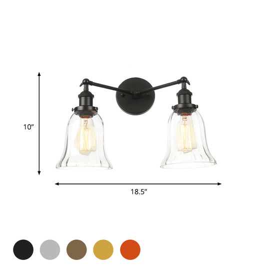 Industrial Style 2-Light Wall Sconce With Clear Glass Shade Black/Chrome/Bronze Finish