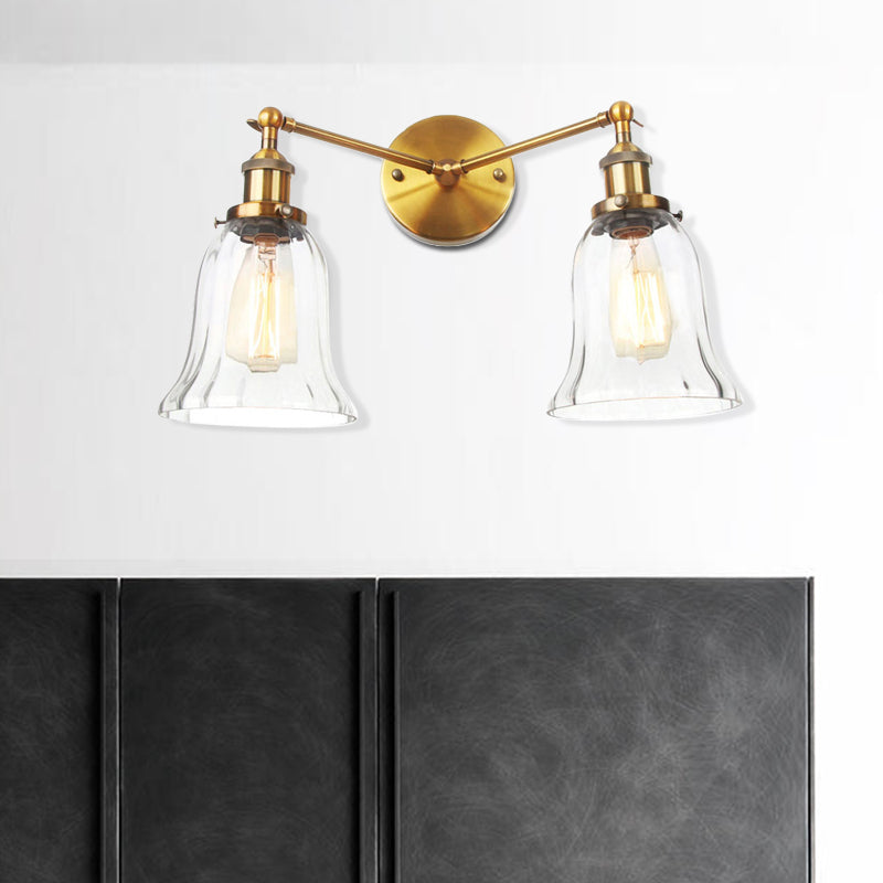 Industrial Style 2-Light Wall Sconce With Clear Glass Shade Black/Chrome/Bronze Finish