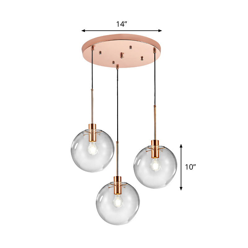 Minimalist Rose Gold Cluster Pendant With Clear Glass For Ceiling - 3-Bulb Fixture