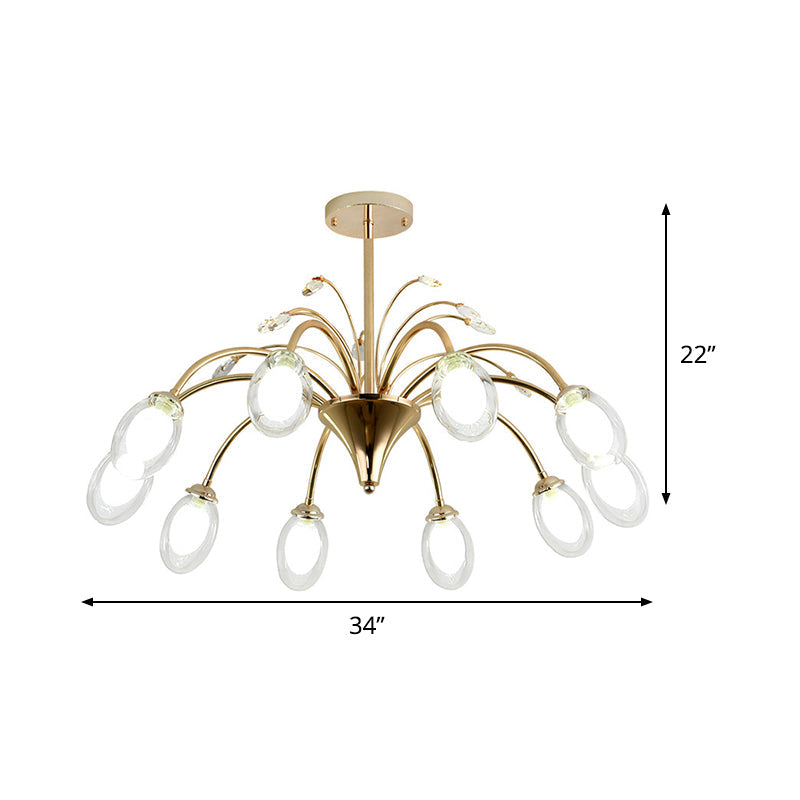 10-Head Brass Sputnik Pendant Chandelier - Clear Glass Egg Hanging Light Fixture Modern Design