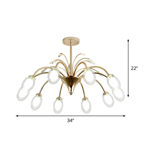 10-Head Brass Sputnik Pendant Chandelier - Clear Glass Egg Hanging Light Fixture Modern Design