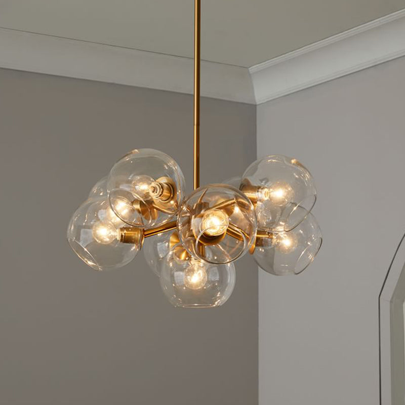 Modern Clear Glass Bubble Chandelier - 9 Lights Brass Ceiling Pendant Lamp