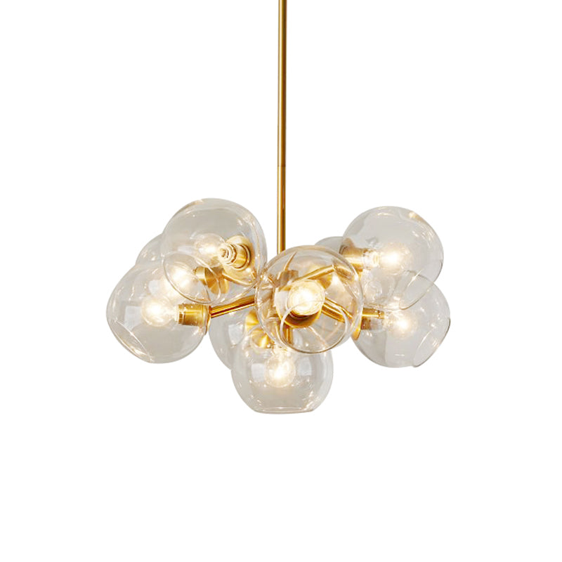 Modern Clear Glass Bubble Chandelier - 9 Lights Brass Ceiling Pendant Lamp