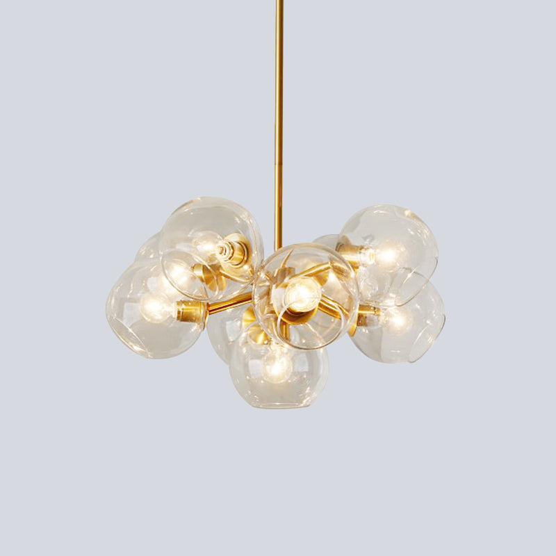 Modern Clear Glass Bubble Chandelier - 9 Lights Brass Ceiling Pendant Lamp