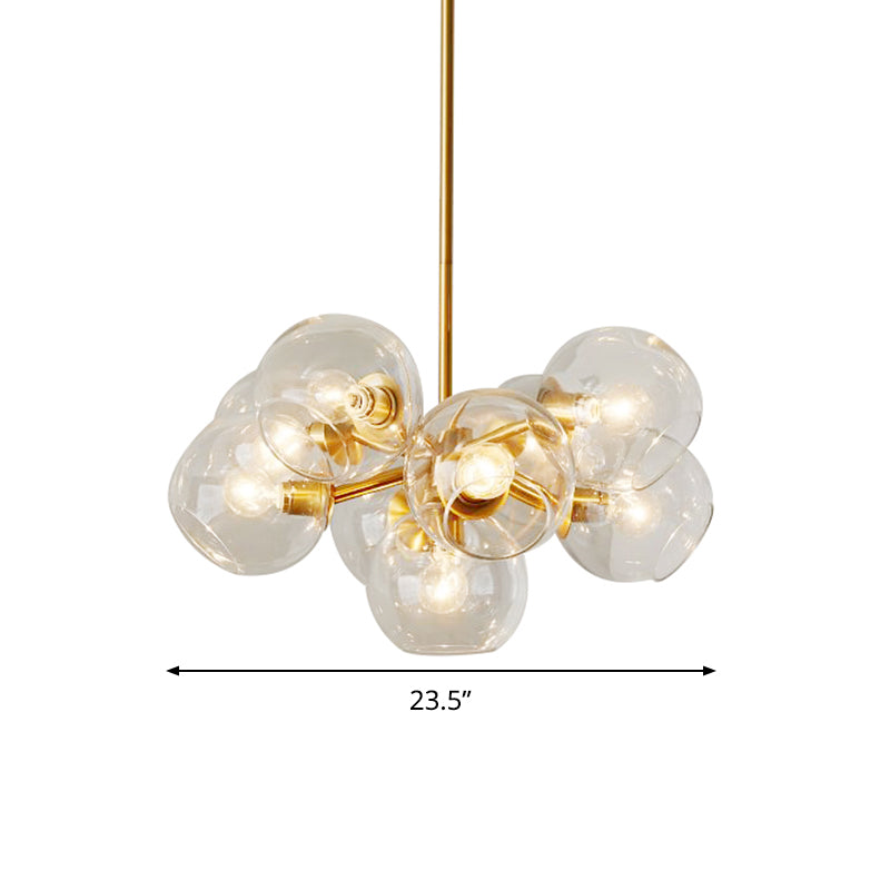 Modern Clear Glass Bubble Chandelier - 9 Lights Brass Ceiling Pendant Lamp