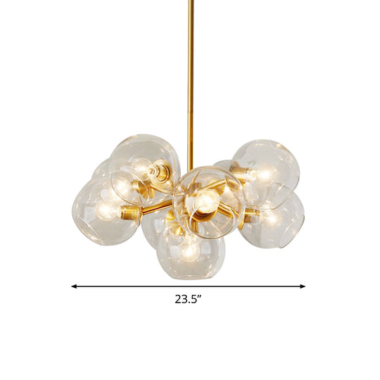 Modern Clear Glass Bubble Chandelier - 9 Lights Brass Ceiling Pendant Lamp