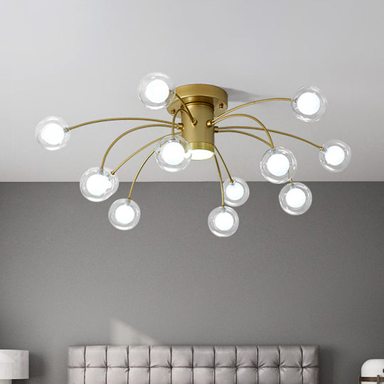 Contemporary 13-Head Starburst Metal Flushmount Ceiling Light Fixture in Brass for Bedrooms