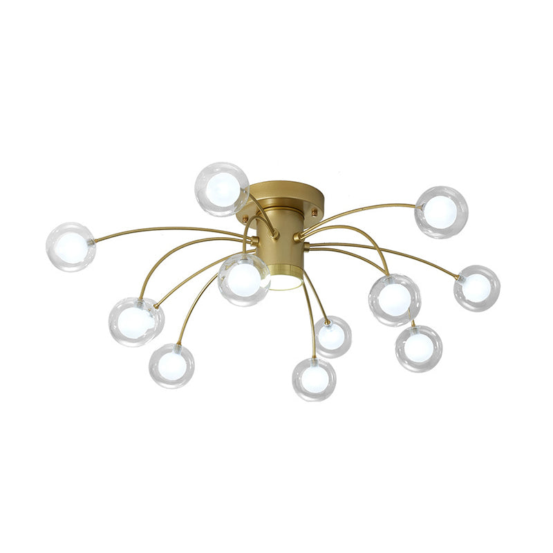 Contemporary 13-Head Starburst Metal Flushmount Ceiling Light Fixture in Brass for Bedrooms