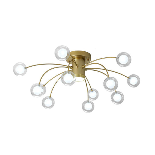 Contemporary 13-Head Starburst Metal Flushmount Ceiling Light Fixture In Brass For Bedrooms