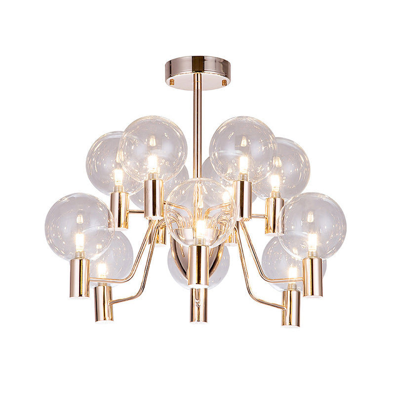 Minimalist Gold Pendant Light With Clear Glass Shade - 12 Bulbs Living Room Chandelier