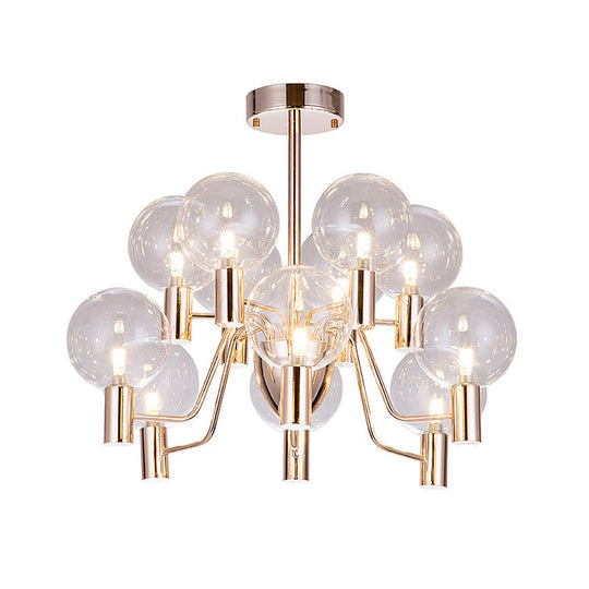 Minimalist Gold Pendant Light With Clear Glass Shade - 12 Bulbs Living Room Chandelier