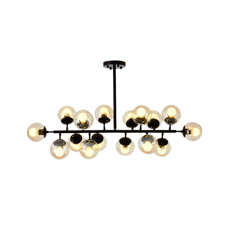 Modern Clear Glass Ball Chandelier - 16-Light Suspension Lamp In Black With Linear Design