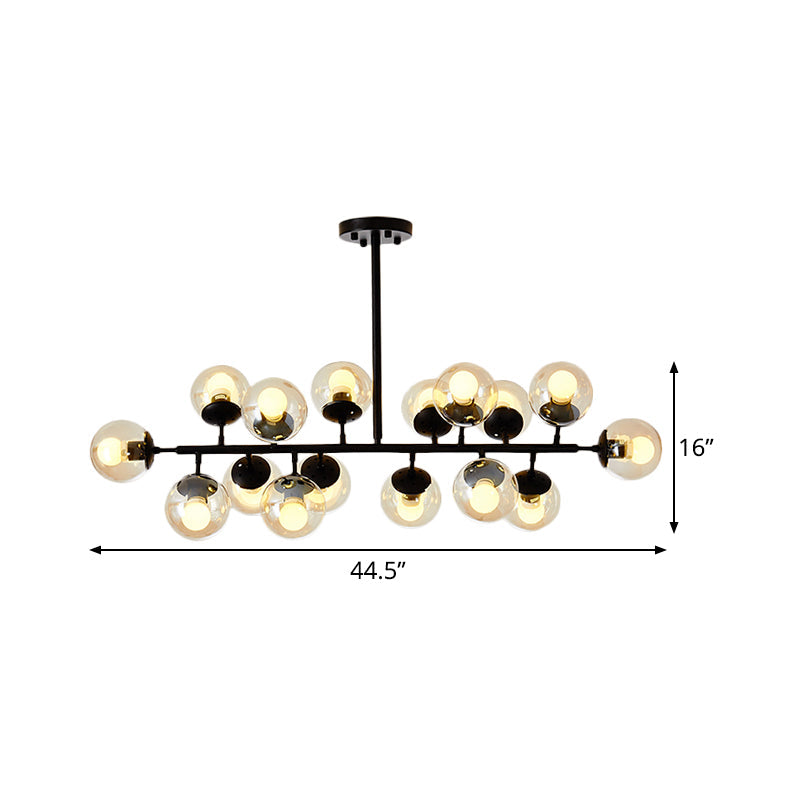 Modern Clear Glass Ball Chandelier - 16-Light Suspension Lamp In Black With Linear Design