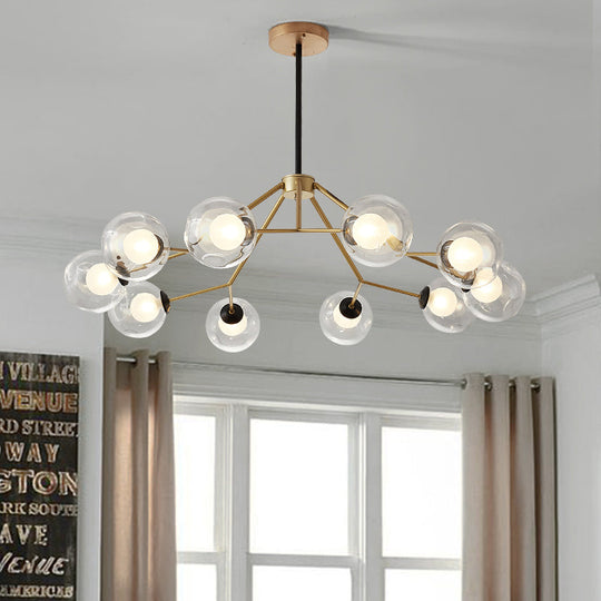 Modern Gold Ceiling Chandelier: Global Glass Pendant Light With 10 Bulbs For Living Room