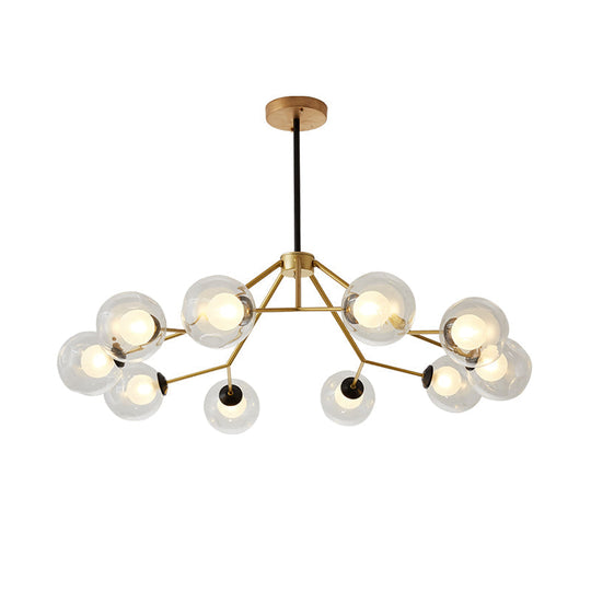 Modern Gold Ceiling Chandelier: Global Glass Pendant Light With 10 Bulbs For Living Room