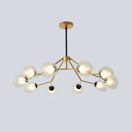 Modern Gold Ceiling Chandelier: Global Glass Pendant Light With 10 Bulbs For Living Room