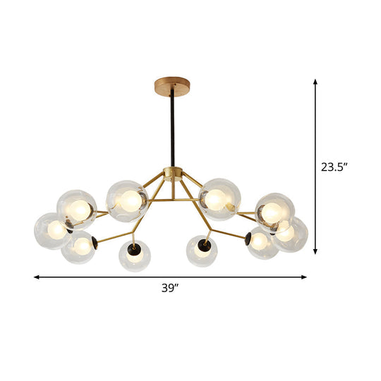 Modern Gold Ceiling Chandelier: Global Glass Pendant Light With 10 Bulbs For Living Room