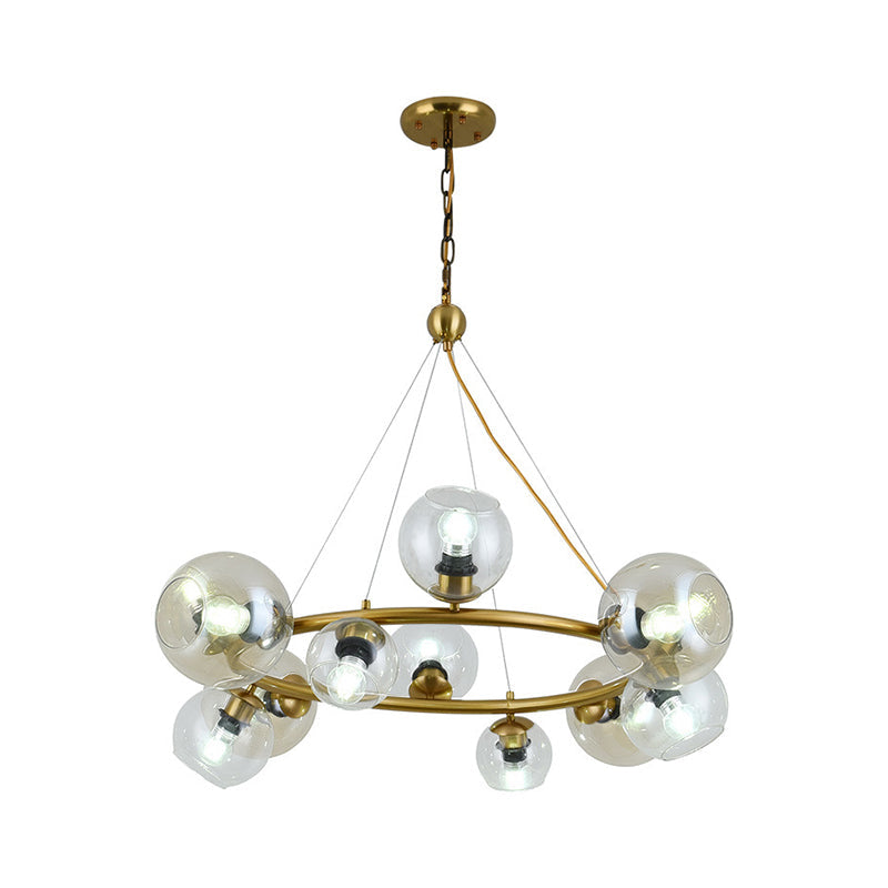 Modern 12-Light Brass Pendant With Clear Glass Shade - Stylish Hanging Ceiling Lamp