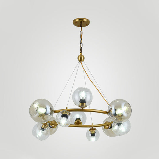 Modern 12-Light Brass Pendant With Clear Glass Shade - Stylish Hanging Ceiling Lamp