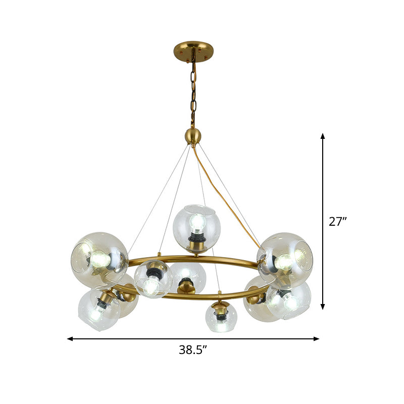 Modern 12-Light Brass Pendant With Clear Glass Shade - Stylish Hanging Ceiling Lamp