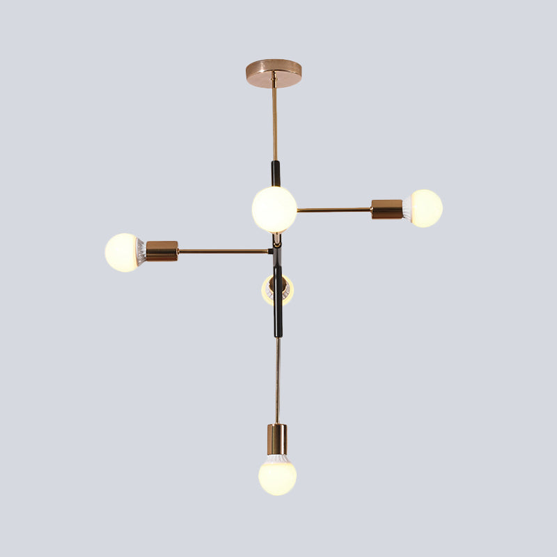 Minimalist 5-Light Metal Linear Chandelier - Brass Hanging Lamp for Living Room