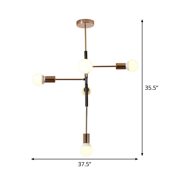 Minimalist Metal Linear Chandelier - 5-Light Brass Hanging Lamp For Living Room