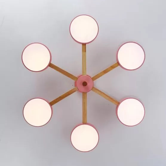 Nordic Snowflake Chandelier: Acrylic Wood Hanging Light, Pink & Green - Ideal for Kindergarten