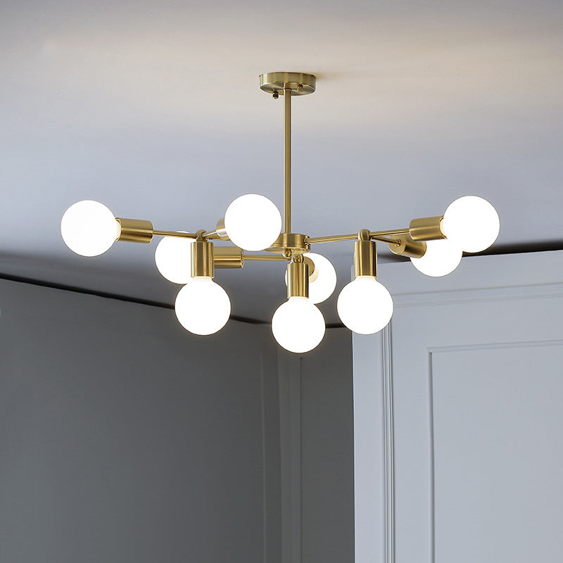 Modern Brass Modo Chandelier With 9 Frosted White Glass Lights And Branch Design