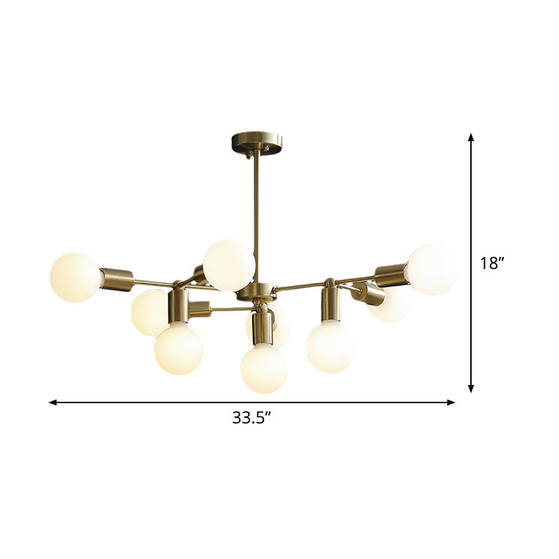 Modern Brass Modo Chandelier With 9 Frosted White Glass Lights And Branch Design