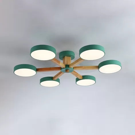 Nordic Snowflake Chandelier: Acrylic Wood Hanging Light, Pink & Green - Ideal for Kindergarten