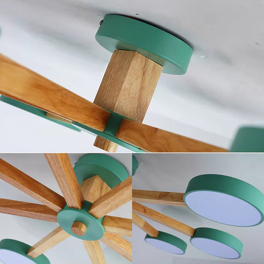 Nordic Snowflake Chandelier: Acrylic Wood Hanging Light, Pink & Green - Ideal for Kindergarten