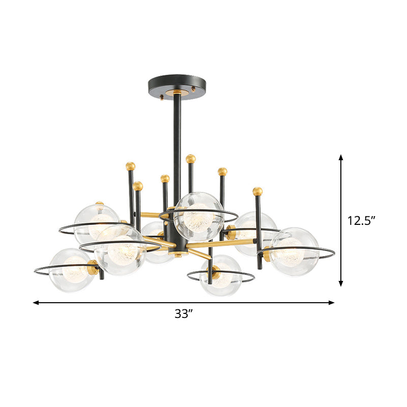 Modern Black Round Ceiling Light Fixture: 8-Light Clear Glass Chandelier Pendant Lamp