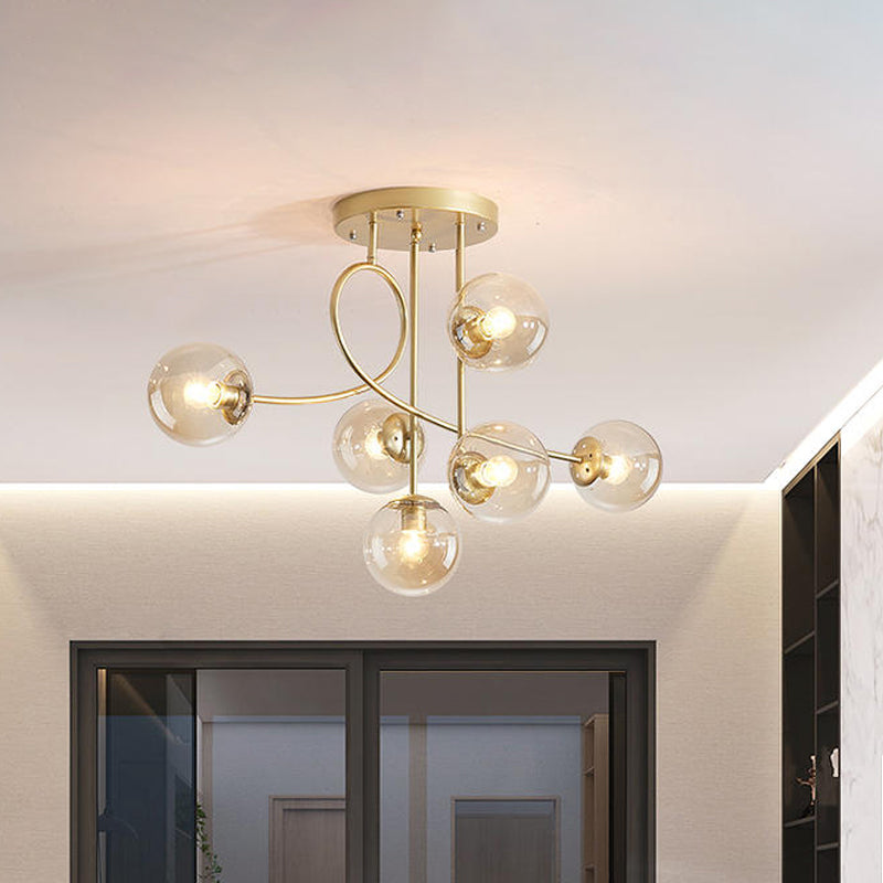 Contemporary 6-Light Chandelier With Clear Glass Shades - Brass Global Ceiling Fixture