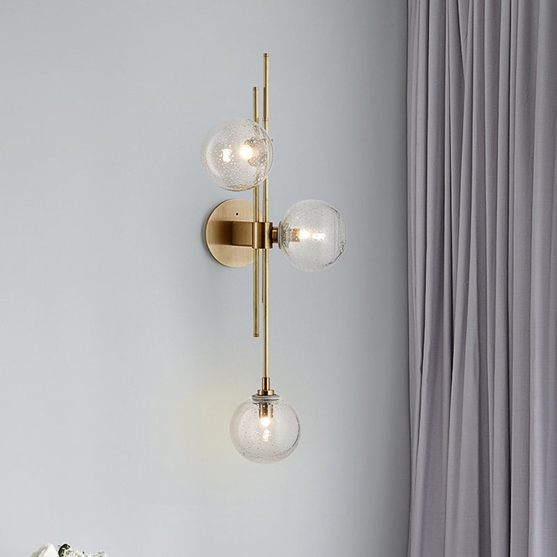 Contemporary Green/Clear Glass Globe Wall Sconce Lamp With 3 Lights In Brass