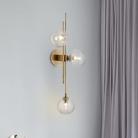 Contemporary Green/Clear Glass Globe Wall Sconce Lamp With 3 Lights In Brass