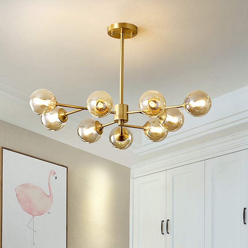 9-Light Modern Brass Finish Chandelier with Clear Glass Shade - Stylish Ceiling Lamp for Living Room