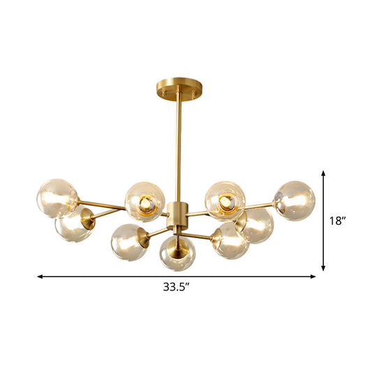 Post Modern Brass Chandelier With Clear Glass Shade - 9 Lights For Living Room Ceiling