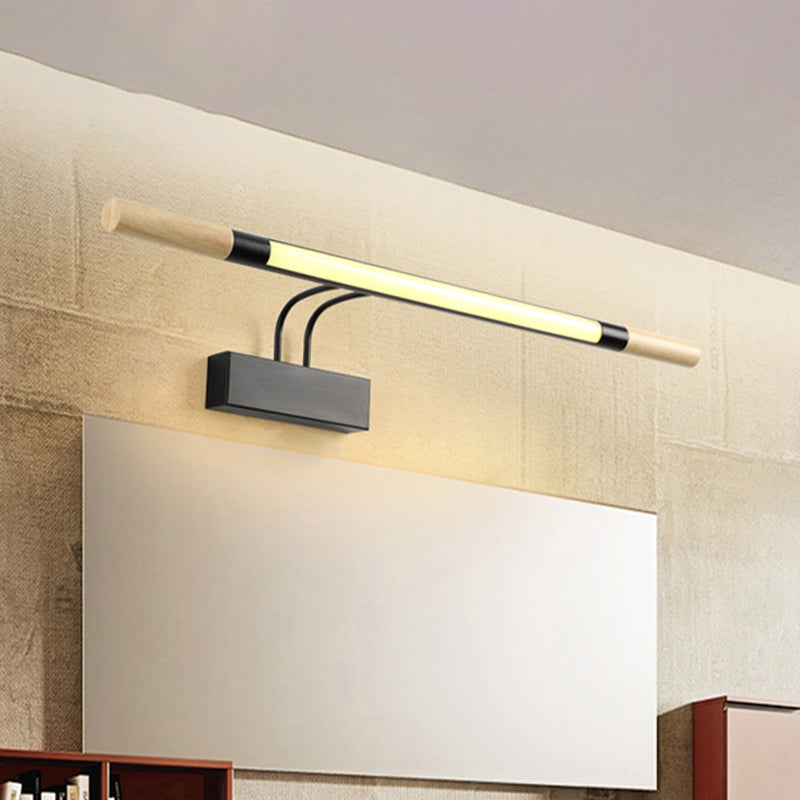 Modern Led Wood Vanity Wall Sconce With Curved Arm - Linear Lighting In White/Warm Light