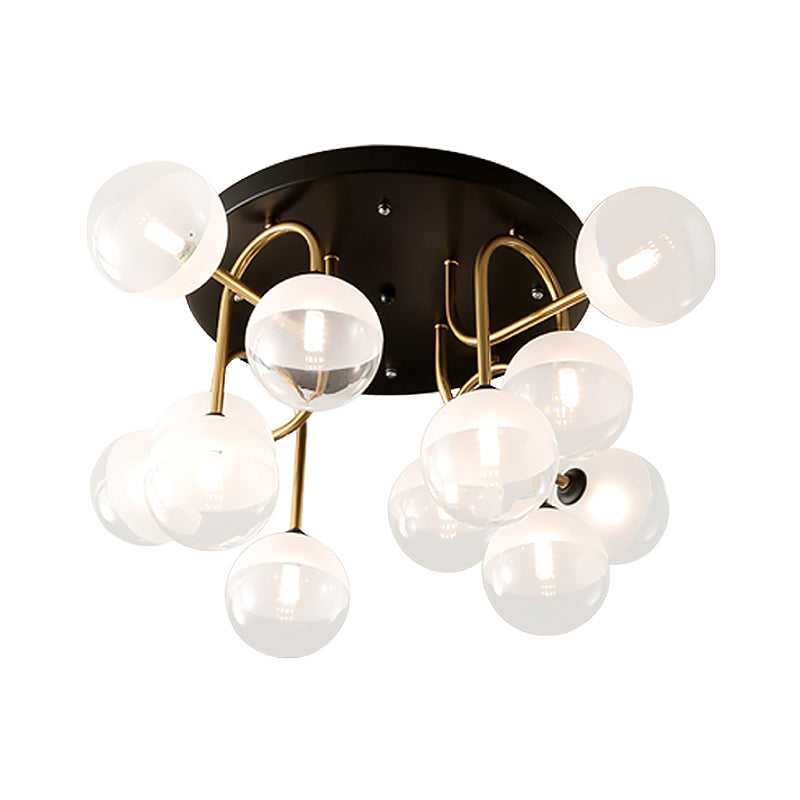 Modernist 12-Head White Glass Globe Flush Lighting in Brass - Ideal for Living Room Ceiling