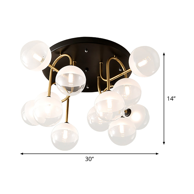 Modernist 12-Head White Glass Globe Flush Lighting in Brass - Ideal for Living Room Ceiling