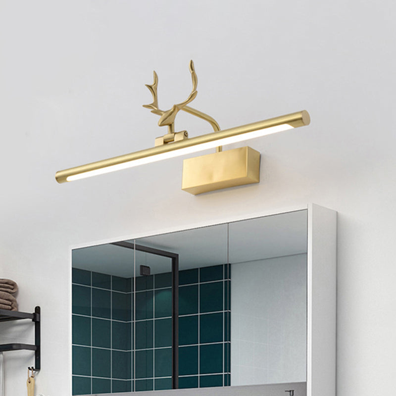 Modern Brass Led Linear Wall Sconce With Antler Arm In Warm Light - Wide Sizes Available