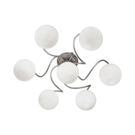 Contemporary 7-Light Semi Flush Lamp with Frosted White Glass Shade - Silver Modo Ceiling Fixture