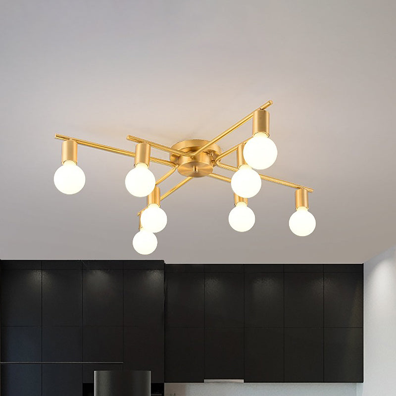 Modern Brass Molecular Flushmount Ceiling Lamp - 8-Bulb Cream Glass Flush Mount Light